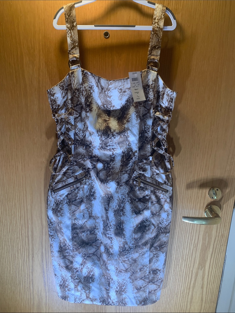 New! Cache Brown Snake-Print Midi Dress with Lace-Up Sides/Gold Grommets-12